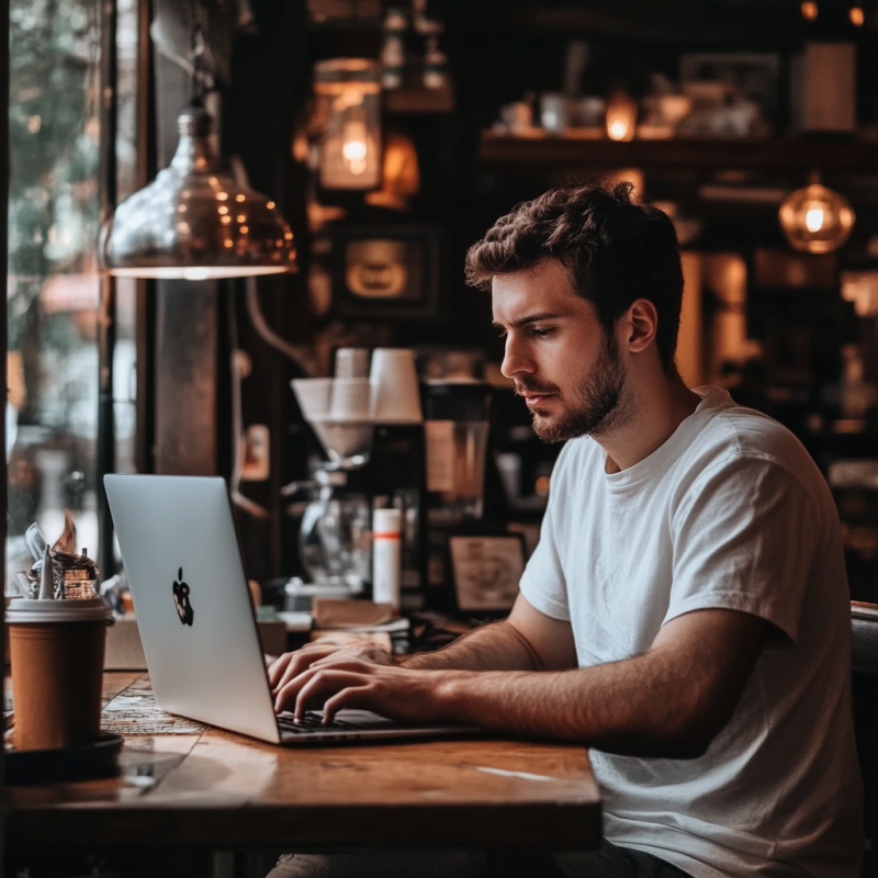 A freelance worker in a coffee shop